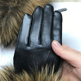 Raccoon Fur Cuff Genuine Leather Gloves