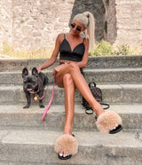 Fur Slides Slippers - Champagne