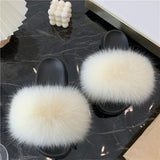 Fur Slides Slippers - Cream