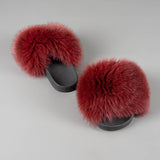 Fur Slides Slippers - Wine Burgundy