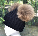 Black Double Natural Pomkin Hat