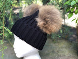Black Double Natural Pomkin Hat