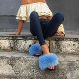 Fur Slides Slippers - Baby Blue