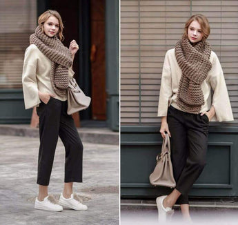 Handmade Chunky Knitted Scarf - Brown
