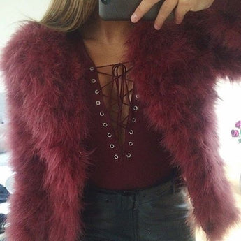 Ostrich Feather Jacket - Red Wine