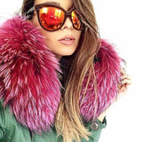 Rose Pink Green Army Raccoon Fur Coat Parka