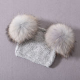 Herringbone Mini Double Pom Hat