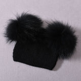 Herringbone Mini Double Pom Hat