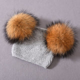 Herringbone Mini Double Pom Hat