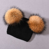 Herringbone Mini Double Pom Hat