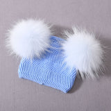 Herringbone Mini Double Pom Hat