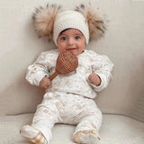 Herringbone Mini Double Pom Hat