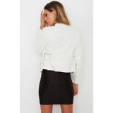 ALISSA VEGAN LEATHER BIKER JACKET- WHITE