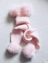 pink bobble fur pom pom hat scarf set