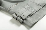 ALISSA VEGAN LEATHER BIKER JACKET- GREY