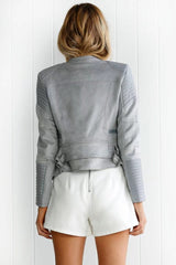 ALISSA VEGAN LEATHER BIKER JACKET- GREY