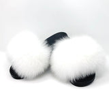 Fur Slides Slippers - Snow White/Black Sole