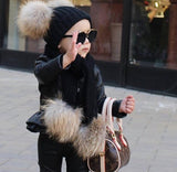 Kids Black Pomkin Hat + Scarf Set