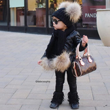 Kids Black Pomkin Hat + Scarf Set