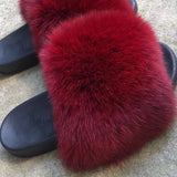 Fur Slides Slippers - Wine Burgundy