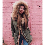 Natural Fur Green Winter Parka Coat