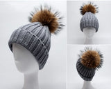 Grey Fur Pom Pom Pompom Hat Tuque Beanie