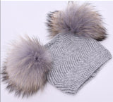 Herringbone Mini Double Pom Hat