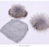 Herringbone Mini Double Pom Hat