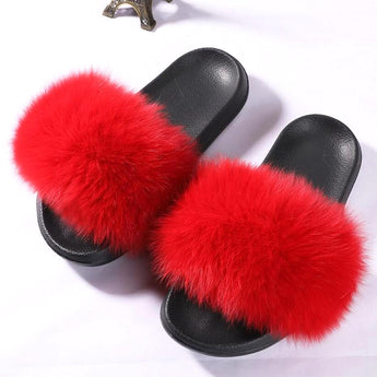 Fur Slides Slippers - Red