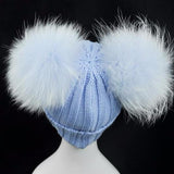 Mini Icy Blue Double Fur Pom Hat