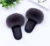 Fur Slides Slippers - Dark Grey