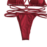 Melva String Bikini Swimsuit - Wine Red