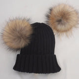 Black Double Natural Pomkin Hat