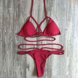 Melva String Bikini Swimsuit - Wine Red