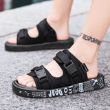 Men Black Graffiti Velcro Sandals