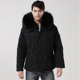 Men's Black Fur Lined Convertible Parka - Short