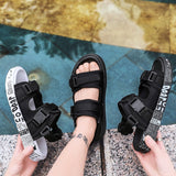 Men Black Graffiti Velcro Sandals