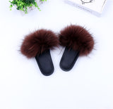 Raccoon Fur Slides Slippers - Wine