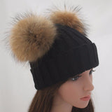 Black Double Natural Pomkin Hat