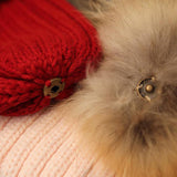 red fur pompom  pom bobble hat