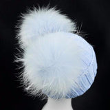 Mini Icy Blue Double Fur Pom Hat