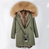 Army Green Natural Fur Coat Parka