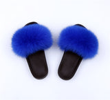 Fur Slides Slippers - Royal Blue