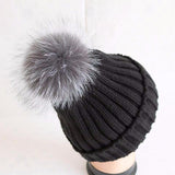 silver fox pom pom hat beanie