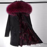 Burgundy Fox Fur Lined Black Parka