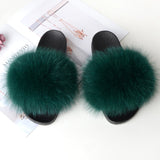 Fur Slides Slippers - Emerald Green