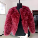 Ostrich Feather Jacket - Red Wine