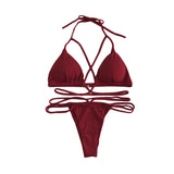 Melva String Bikini Swimsuit - Wine Red