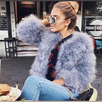 Ostrich Feather Jacket - Light Grey