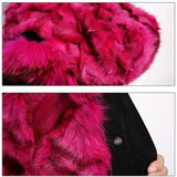 Rose Pink Fur Black Parka